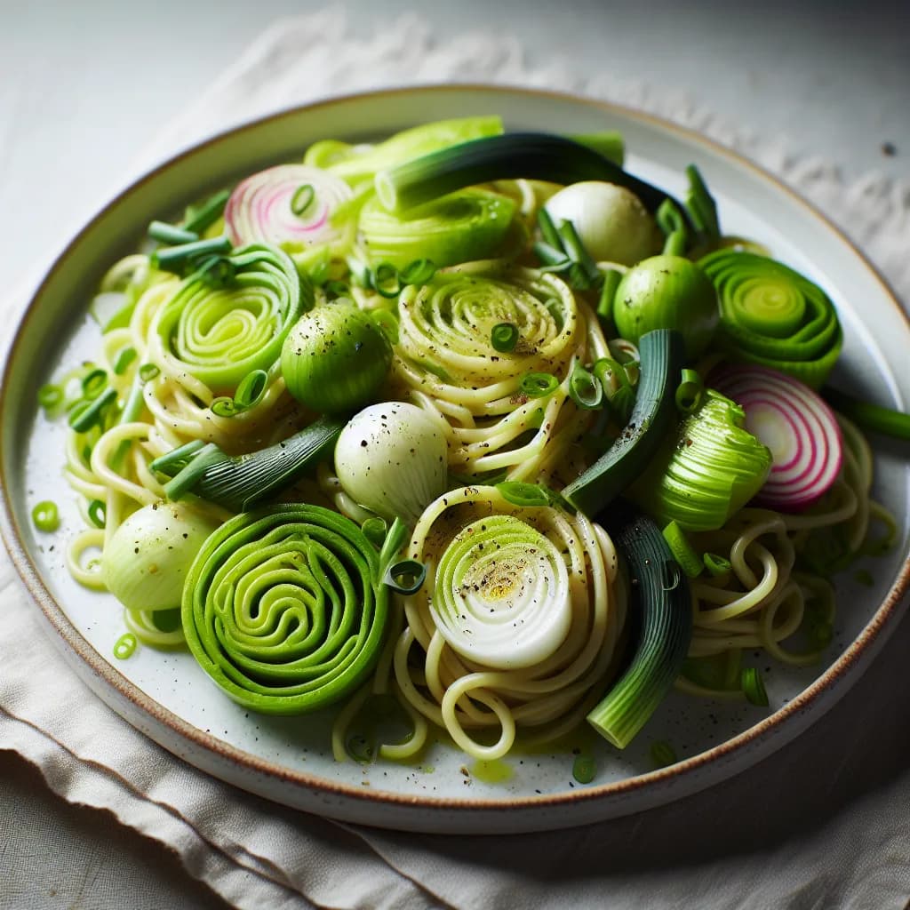 Gemüsenudeln mit Porree und Kohlrabi