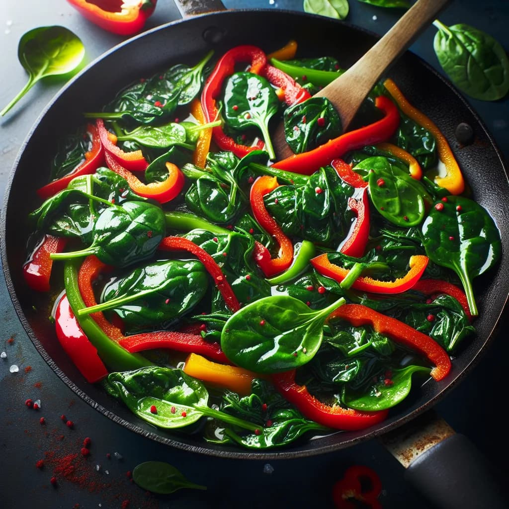 Gemüsepfanne mit Babyspinat und Paprika