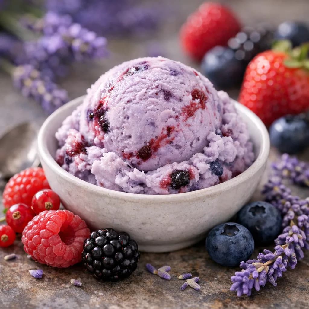 Glace lavande et fruits rouges
