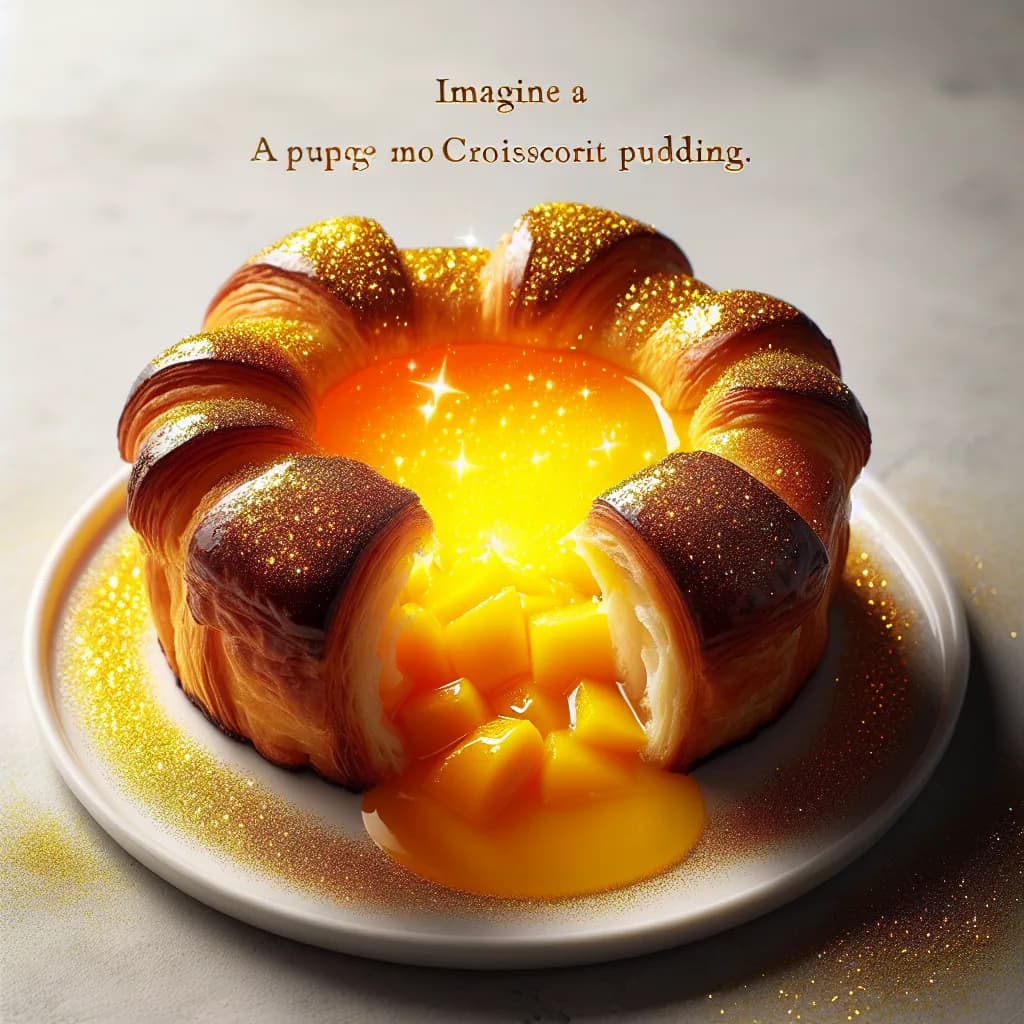 Glittery Mango Croissant Pudding