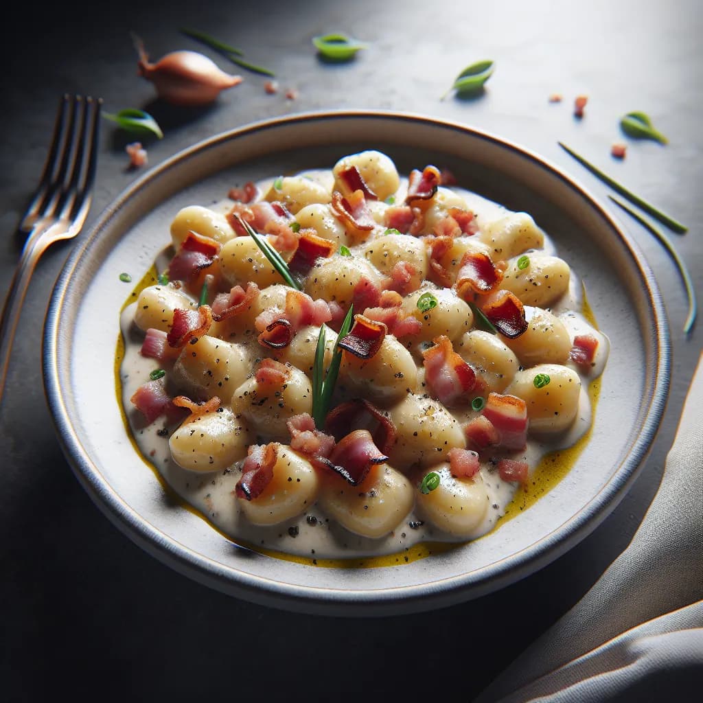 Gnocchi mit Speck Zwiebel Sahne Sauce
