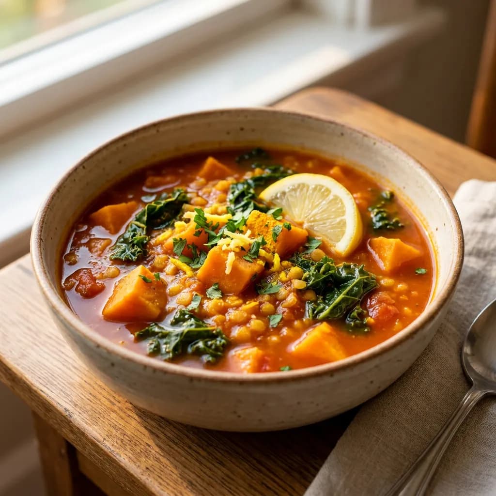 Golden Lentil, Sweet Potato and Kale Stew