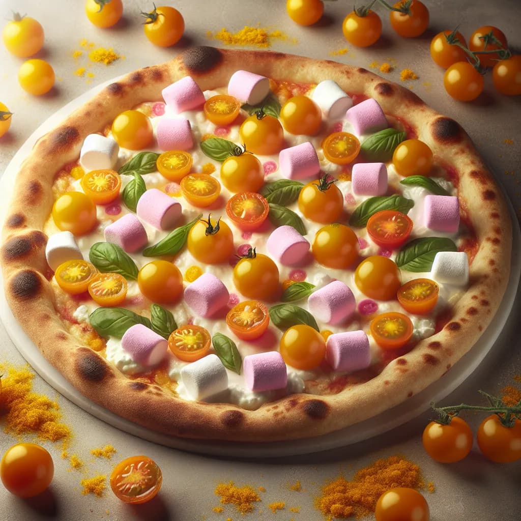 Golden Tomato and Pink Marshmallow Pizza