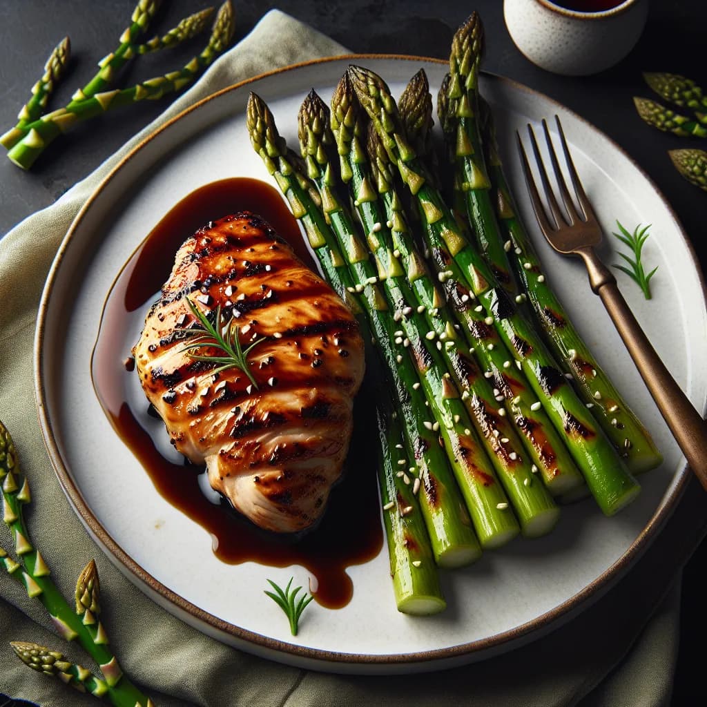 Grüner Spargel mit Teriyaki-Hühnchen