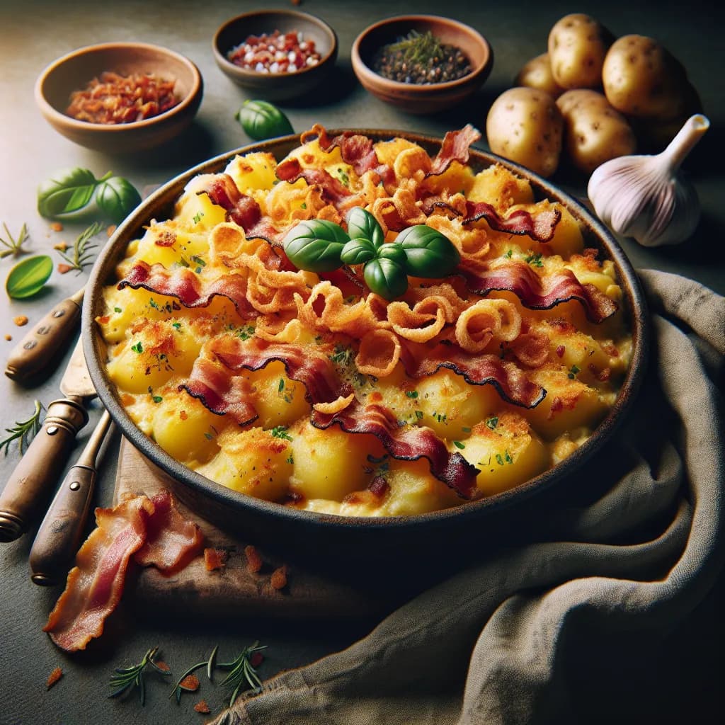 Grammelkartoffelauflauf mit Speck