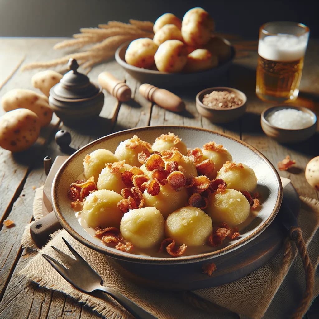 Grammelknödel aus Kartoffelteig