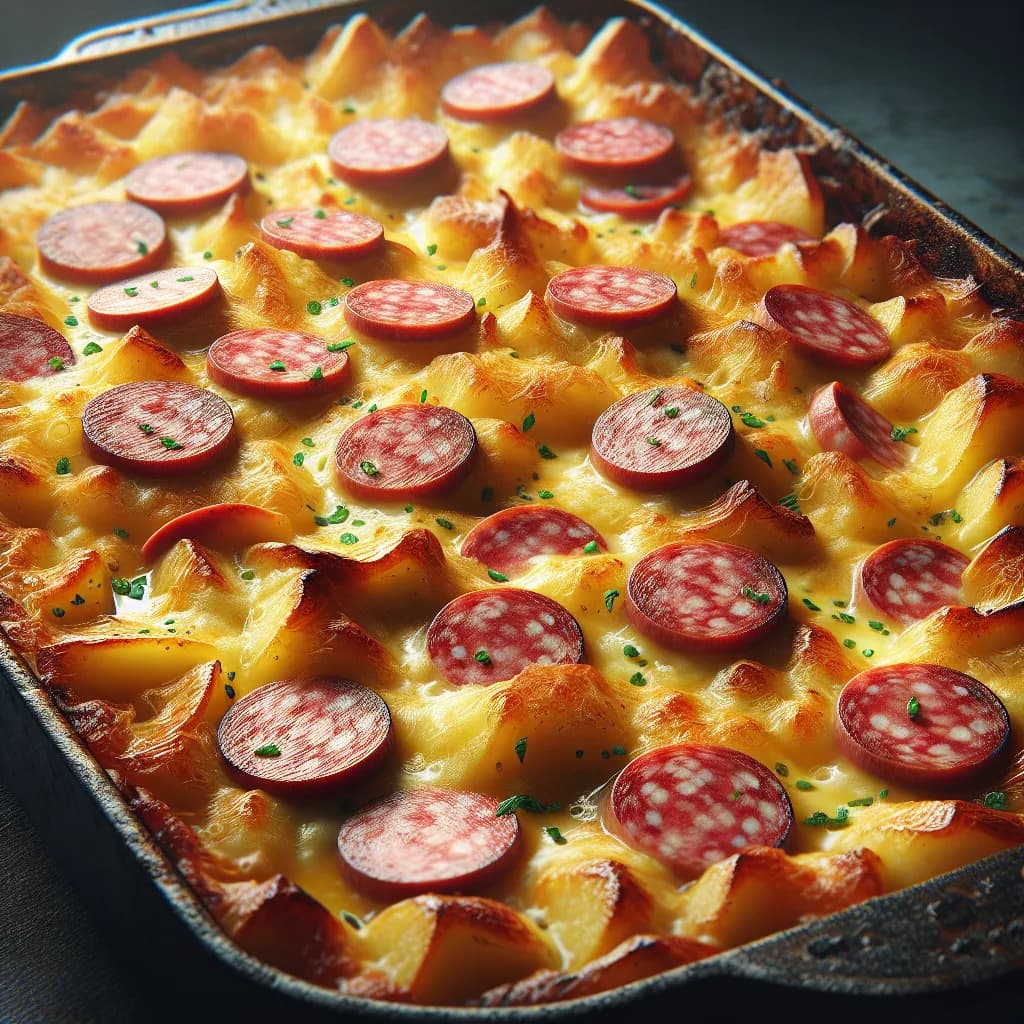 Gratin de Pommes de Terre au Fromage et Saucisson