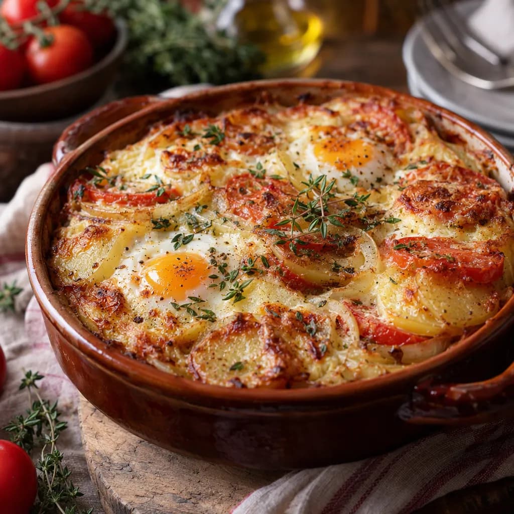 Gratin de pommes de terre aux tomates et aux œufs