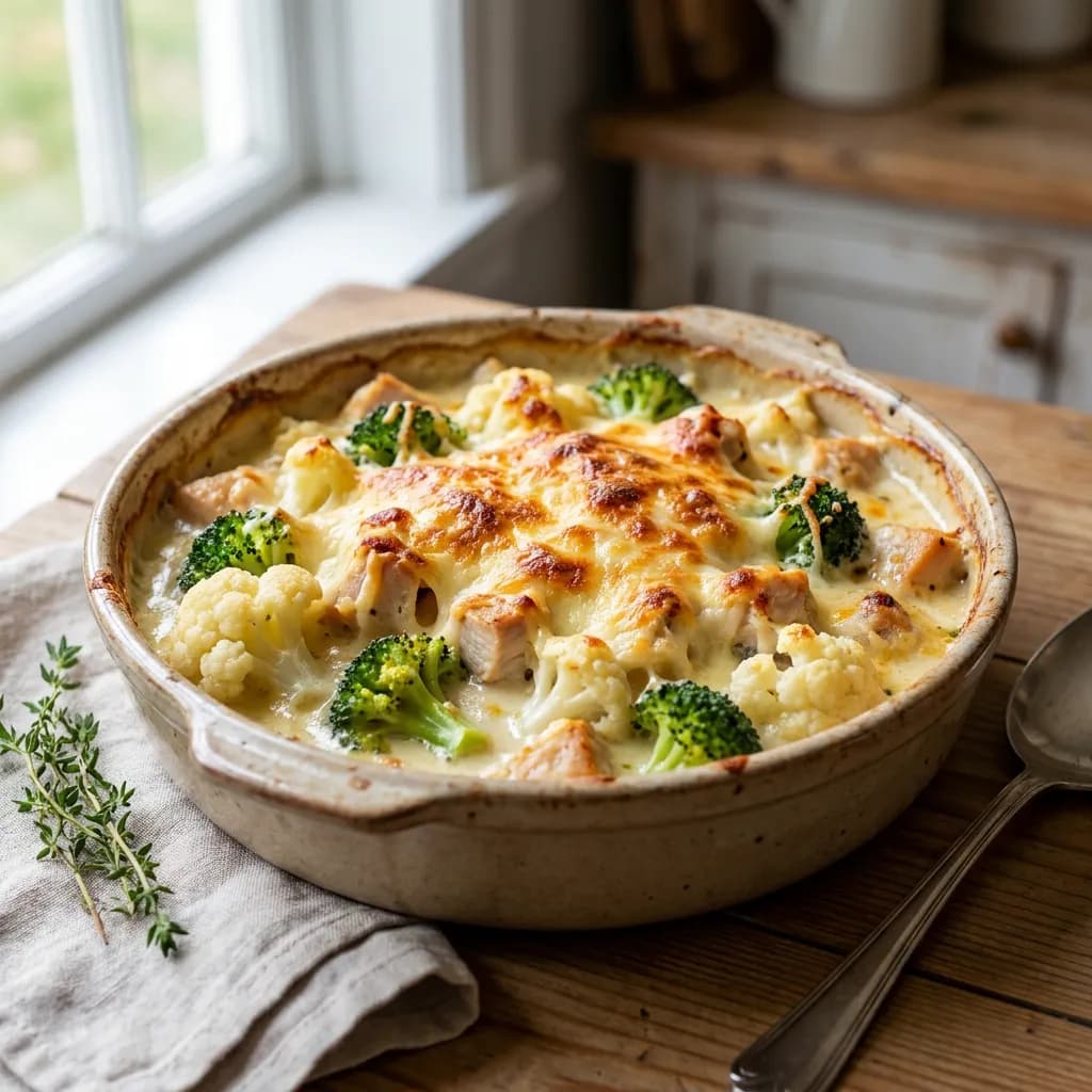 Gratin de poulet au chou-fleur et brocolis