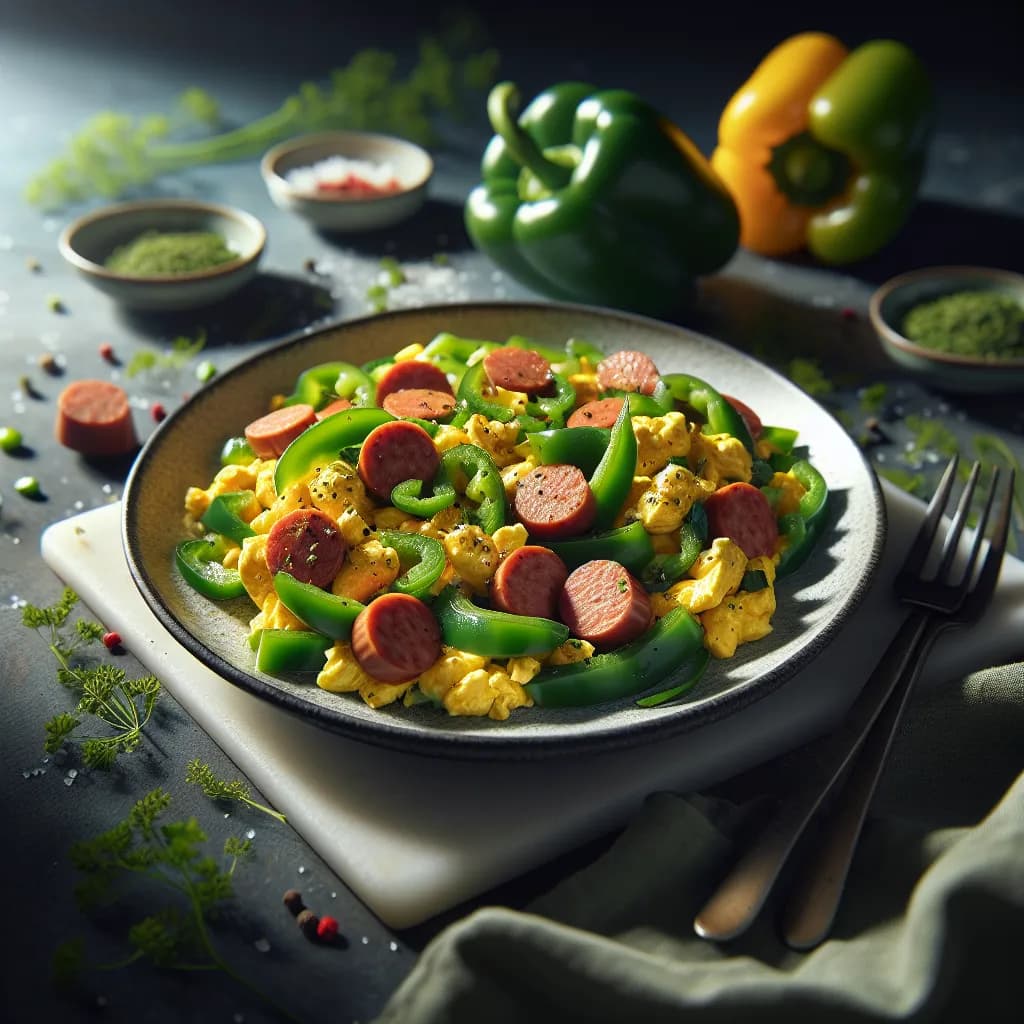 Green Bell Pepper and Sausage Scramble