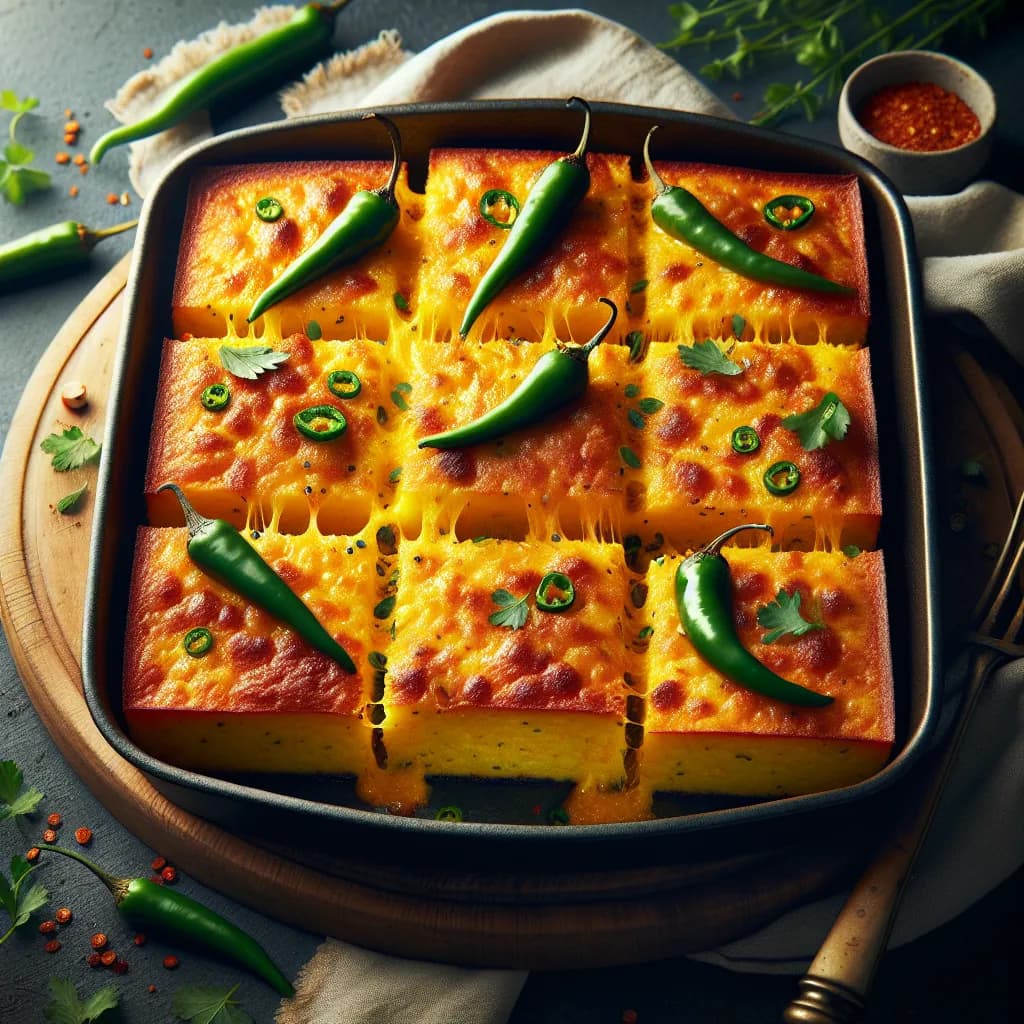Green Chilli Cheese Polenta Bake