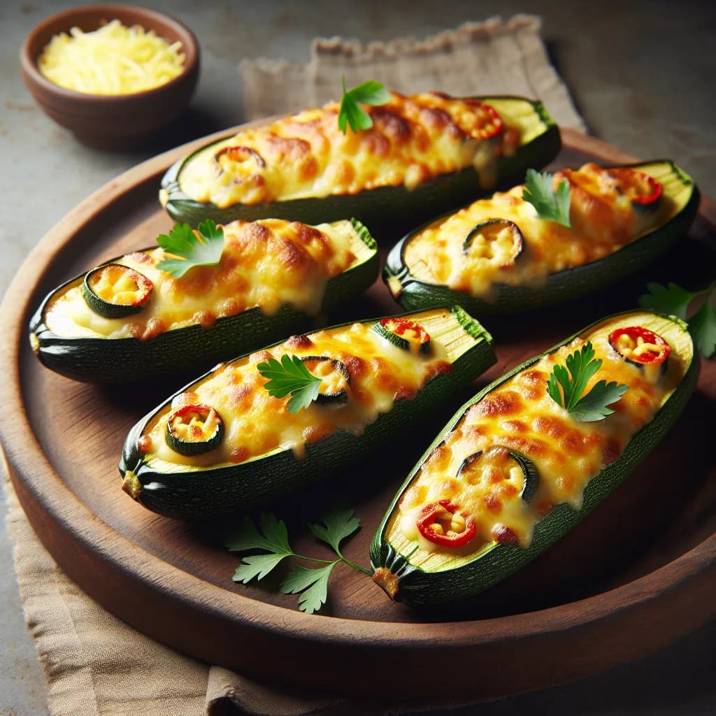 Green Chilli Cheese Stuffed Zucchini Boats