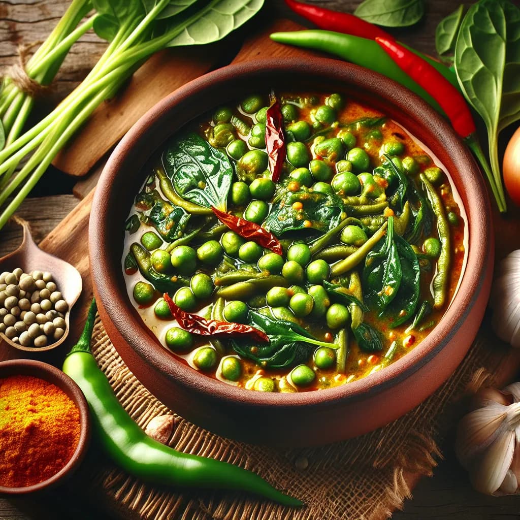 Green Gram and Spinach Spicy Stew