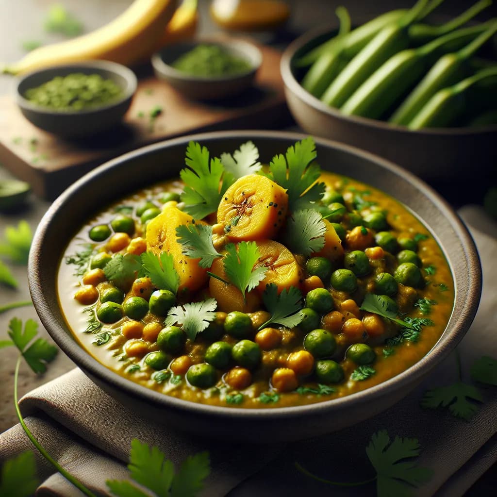 Green Plantain and Moong Dal Curry