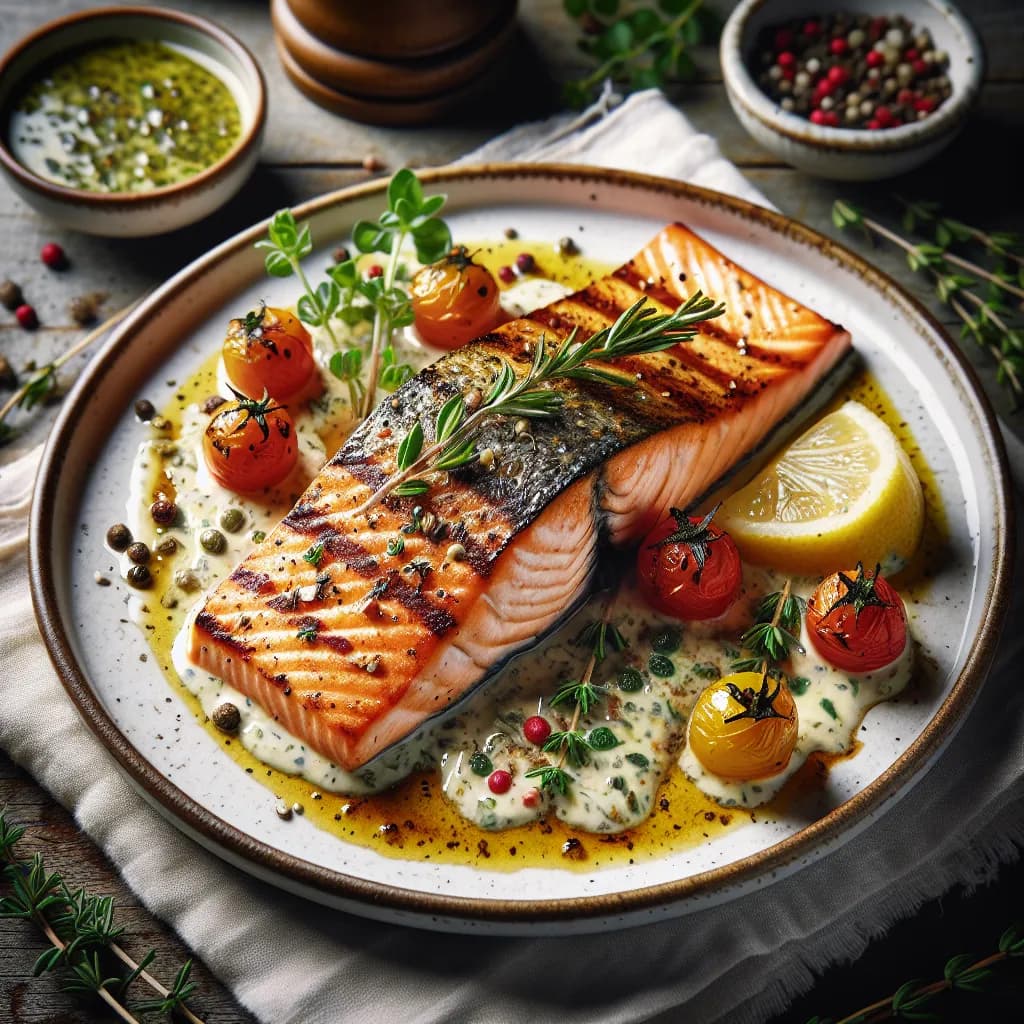Grilled Atlantic Salmon with Lemon Herb Sauce