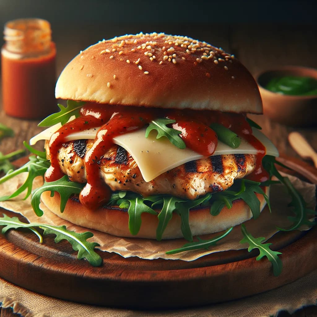 Grilled Chicken Burger with Spicy Sauce