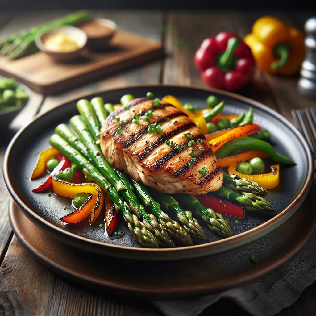 Grilled Chicken with Asparagus and Bell Peppers