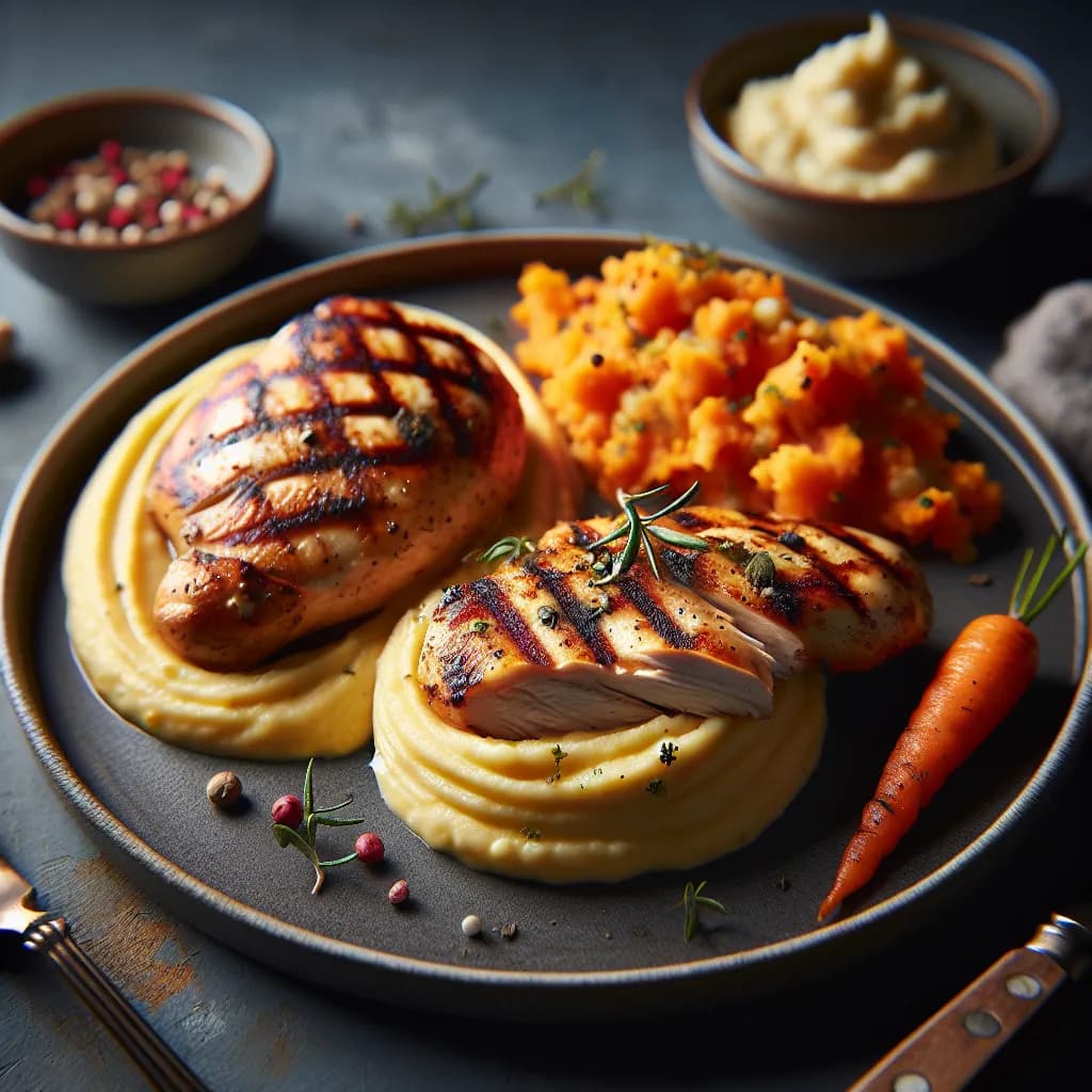 Grilled Chicken with Spiced Potato and Carrot Mash