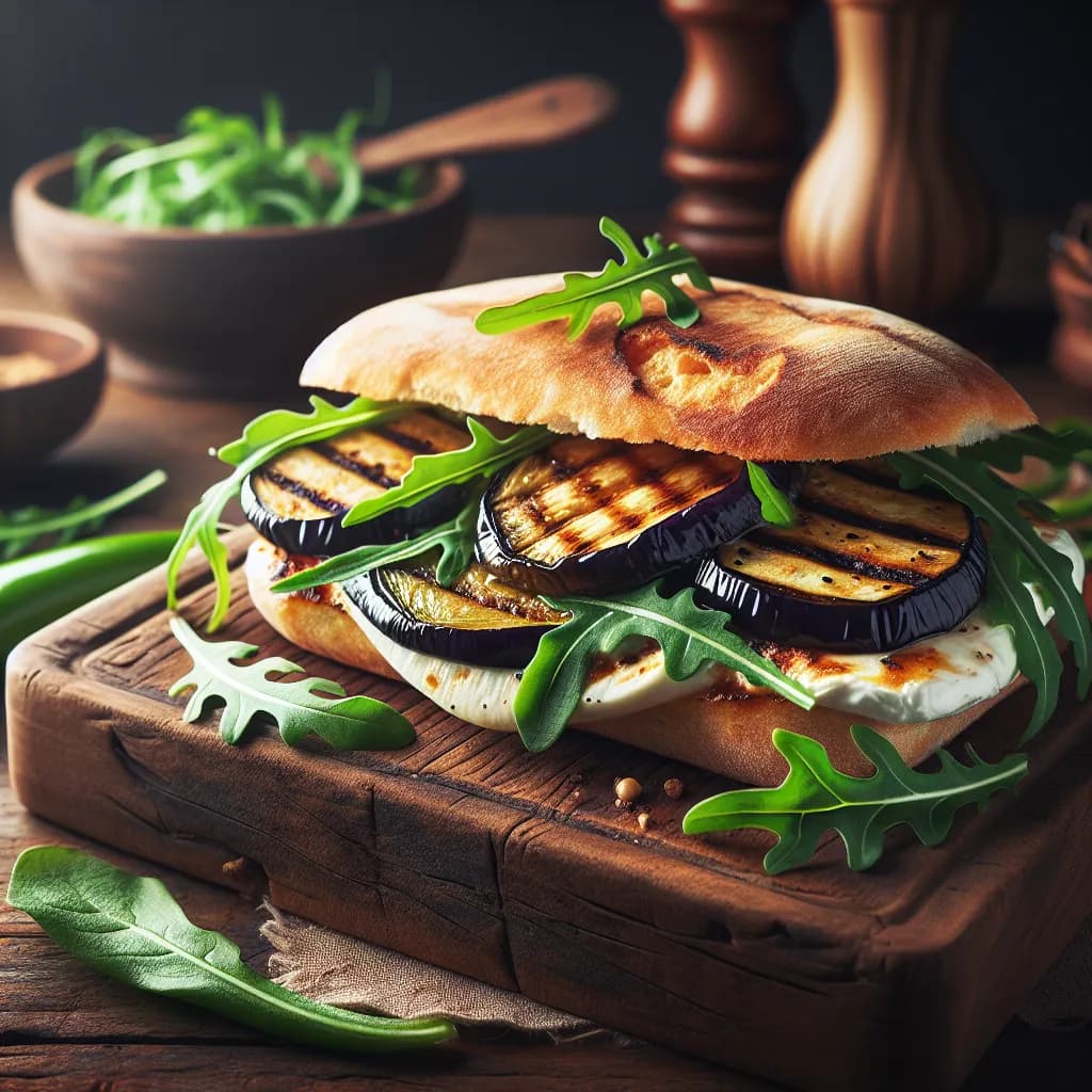 Grilled Eggplant, Arugula, and Mozzarella Sandwich