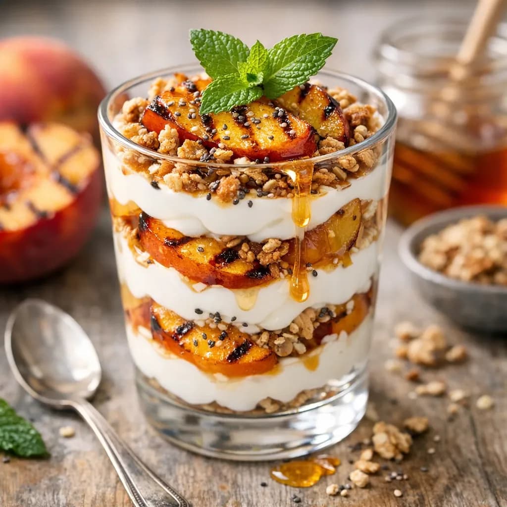 Grilled Peach and Hot Honey Parfait