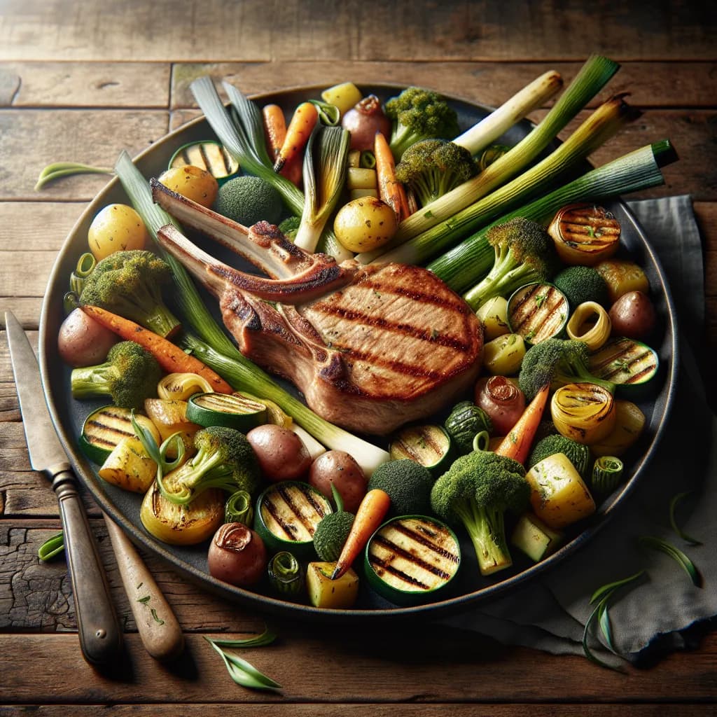 Grilled Pork with Roasted Vegetables