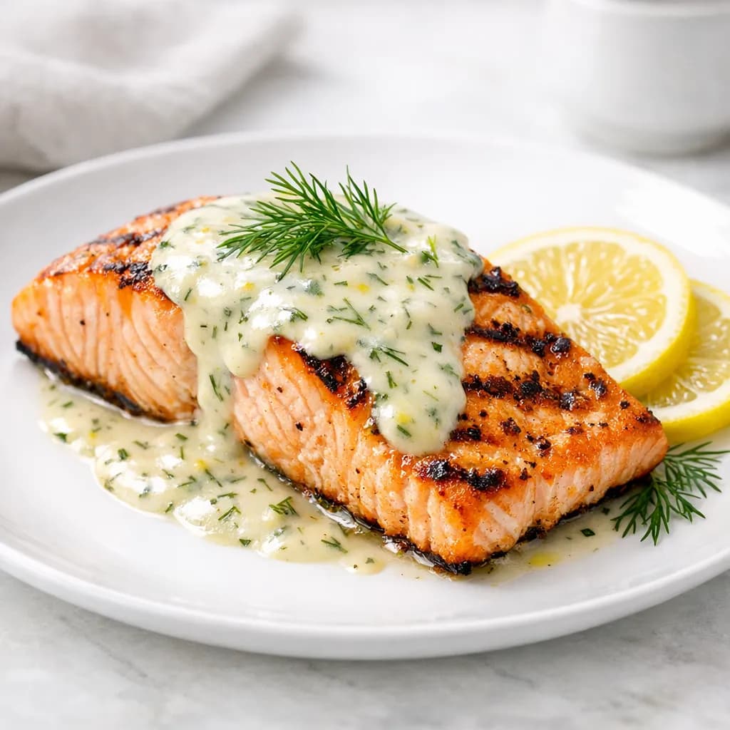 Grilled Salmon with Lemon Dill Sauce