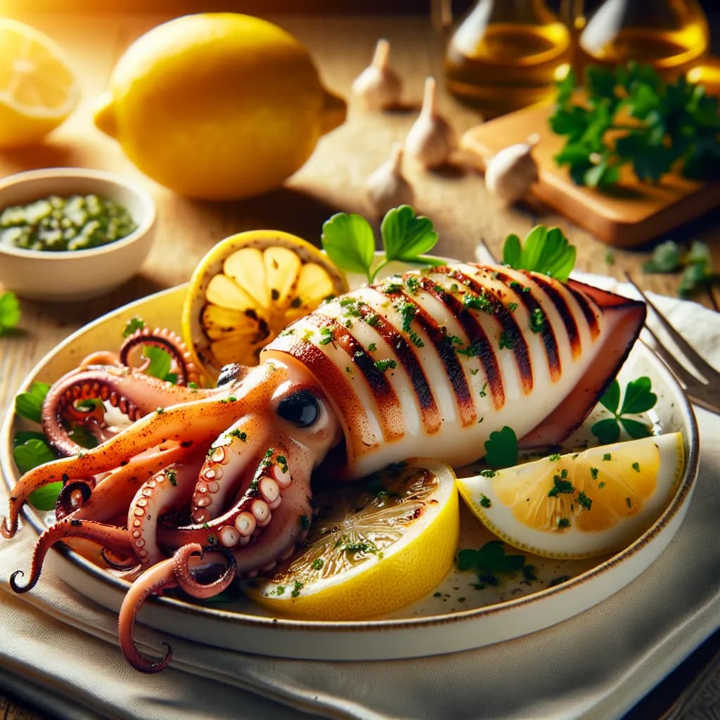 Grilled Squid with Lemon and Herbs