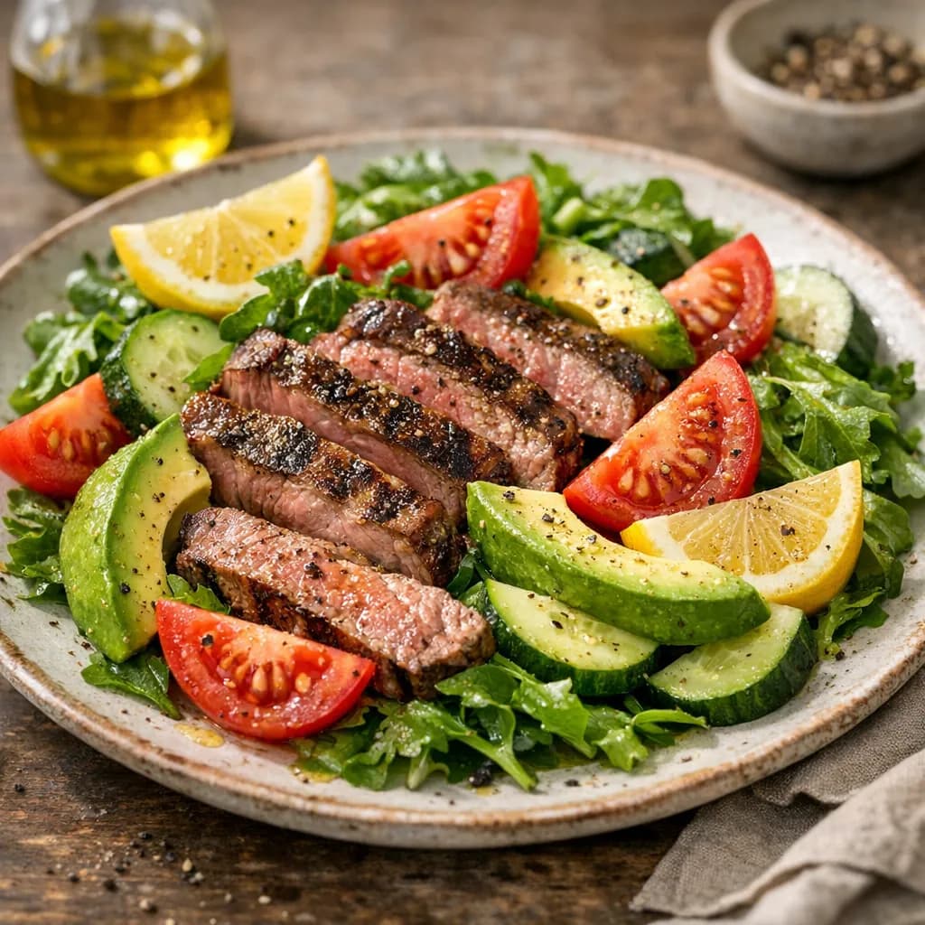 Grilled Steak Salad with Avocado and Tomato
