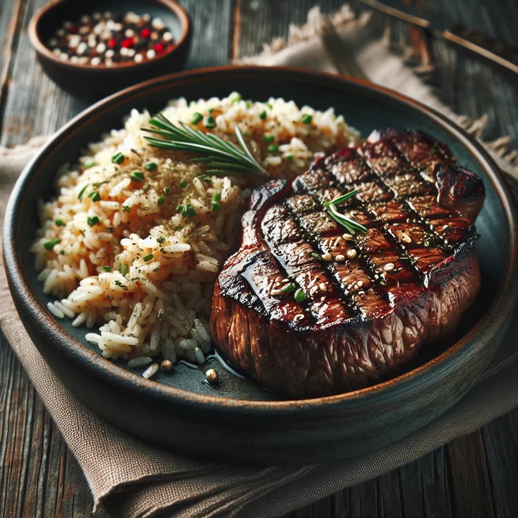 Grilled Steak with Herbed Rice