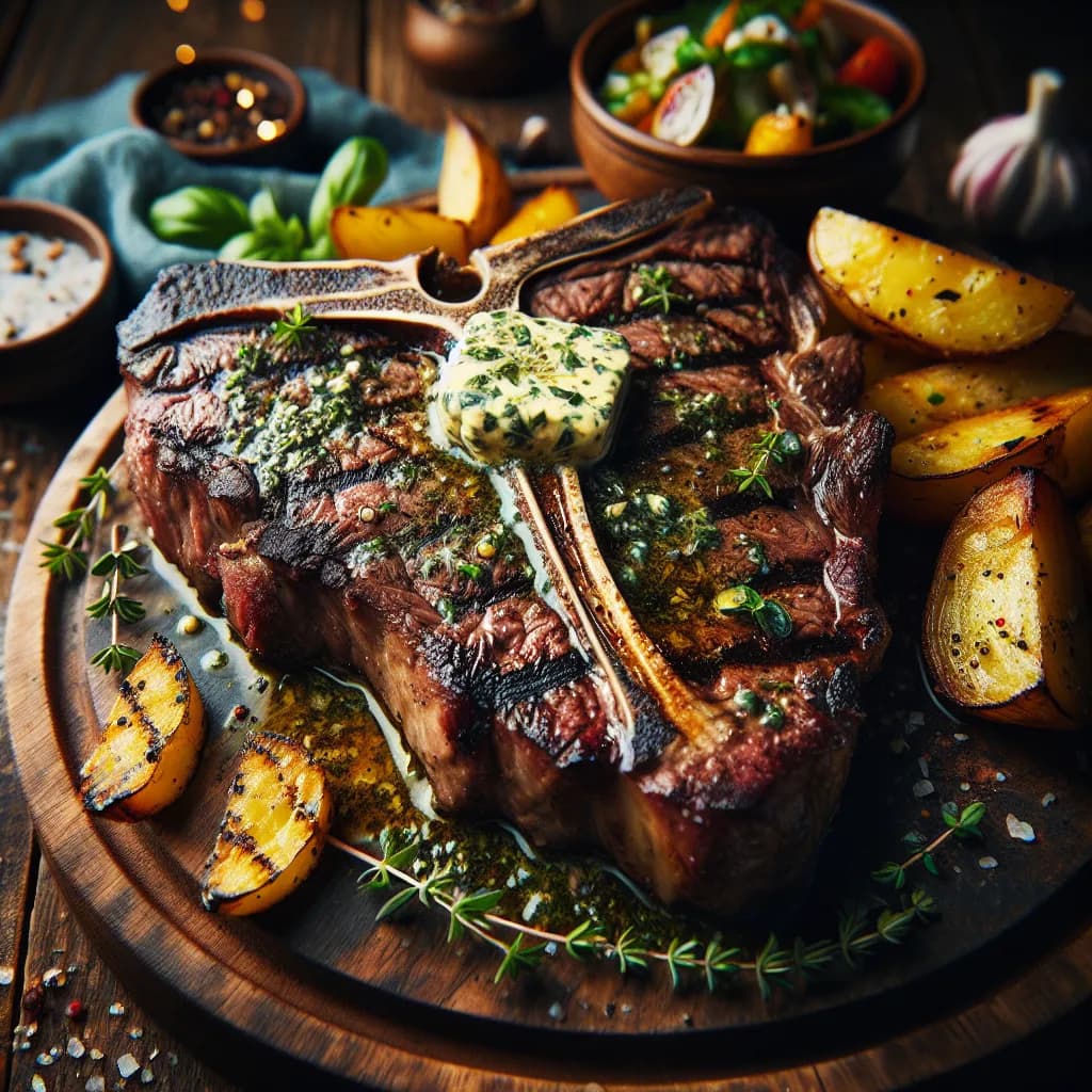 Grilled T-Bone Steak with Herb Butter