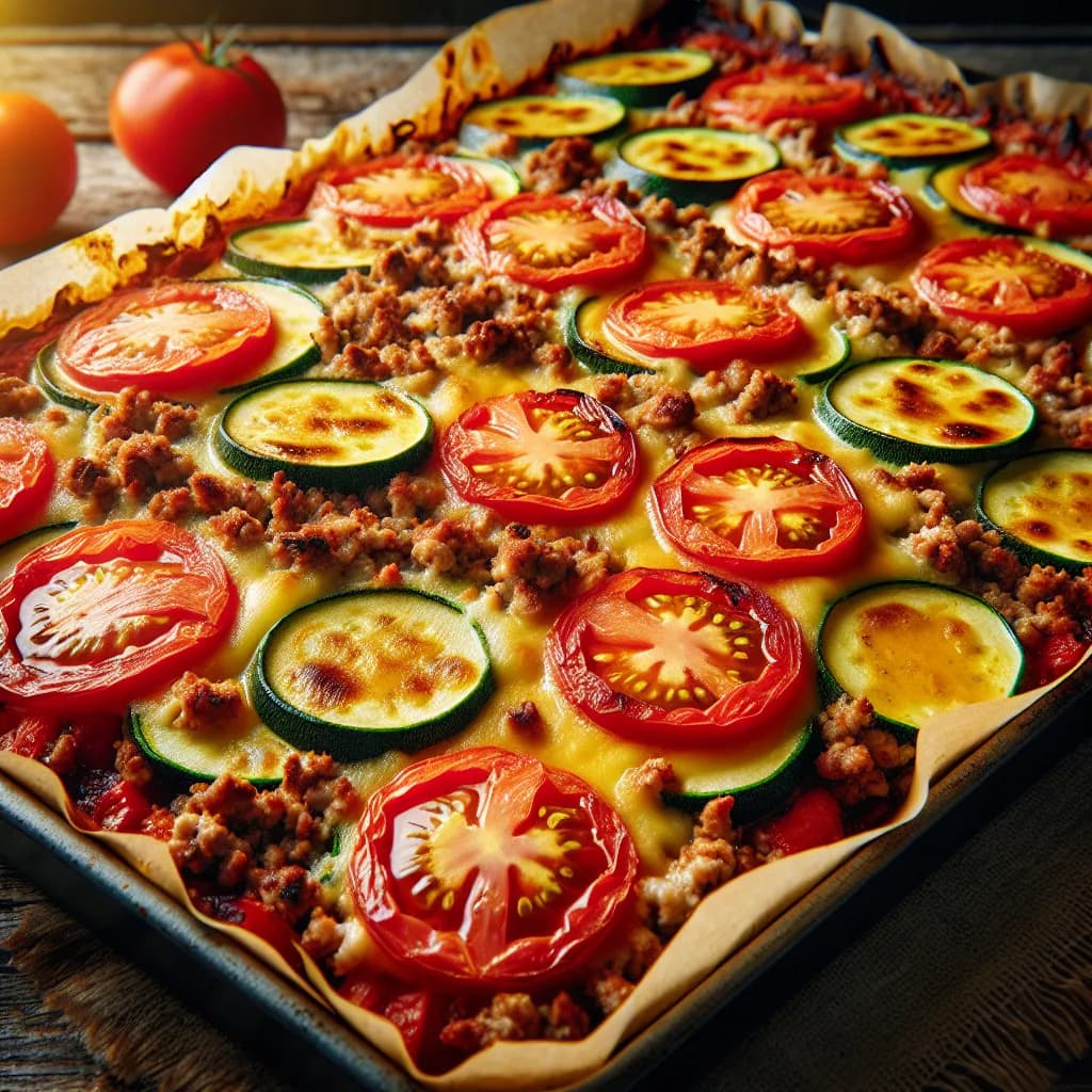 Ground Pork and Tomato Zucchini Bake