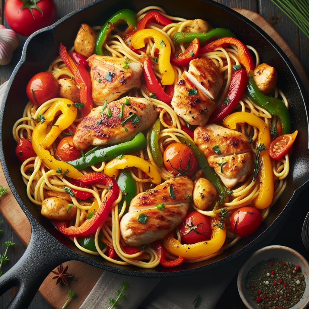 Hähnchen-Paprika-Nudelpfanne