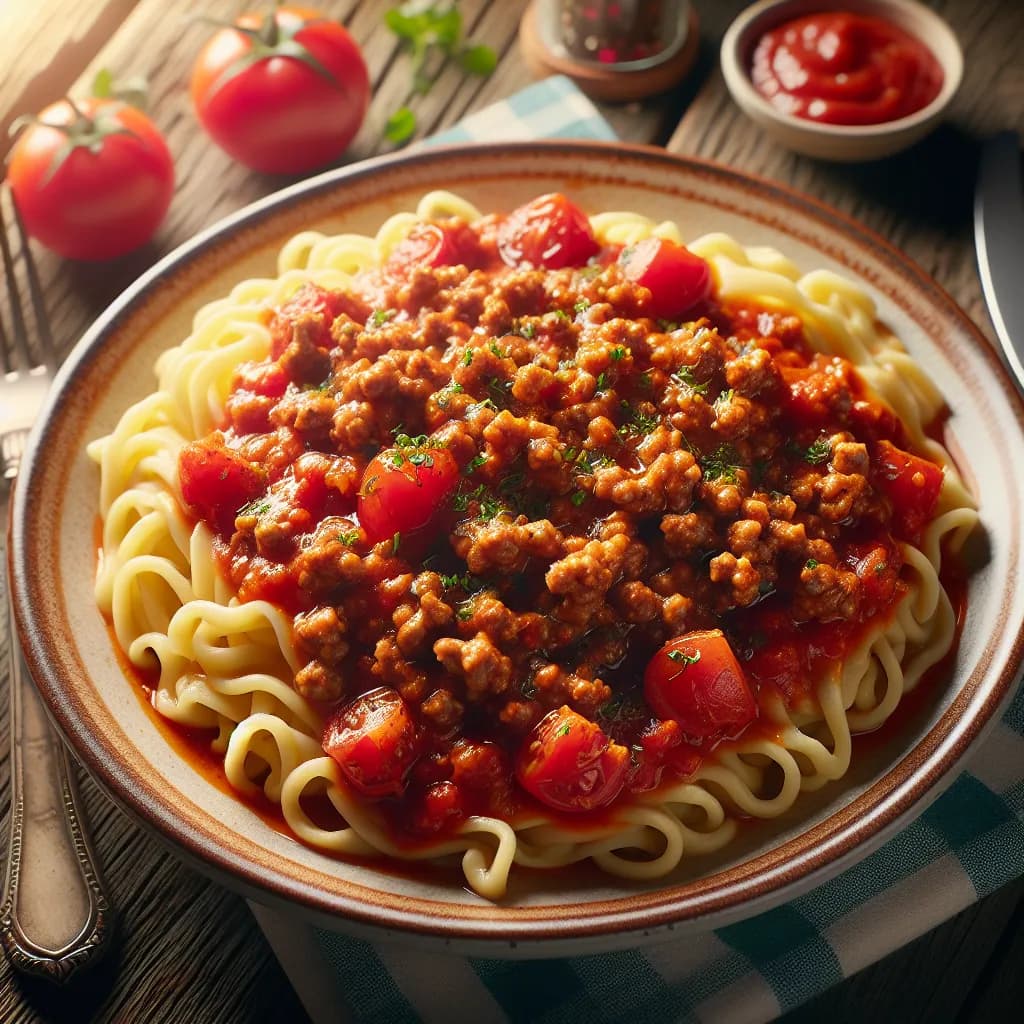 Hacknudeln mit Tomatensauce