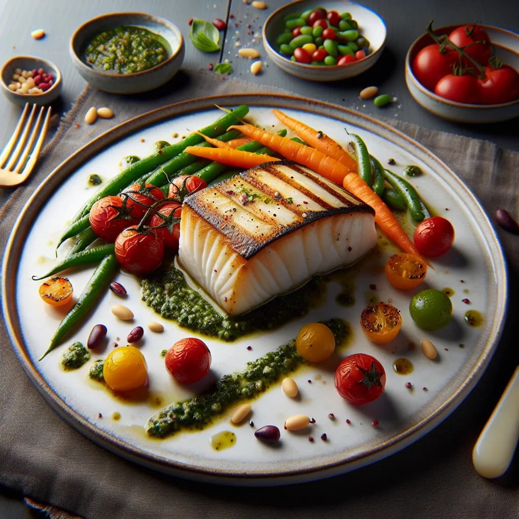 Halibut with Pesto and Vegetables