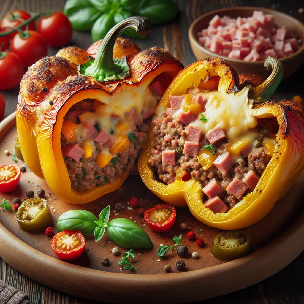 Hamburger and Ham Stuffed Peppers