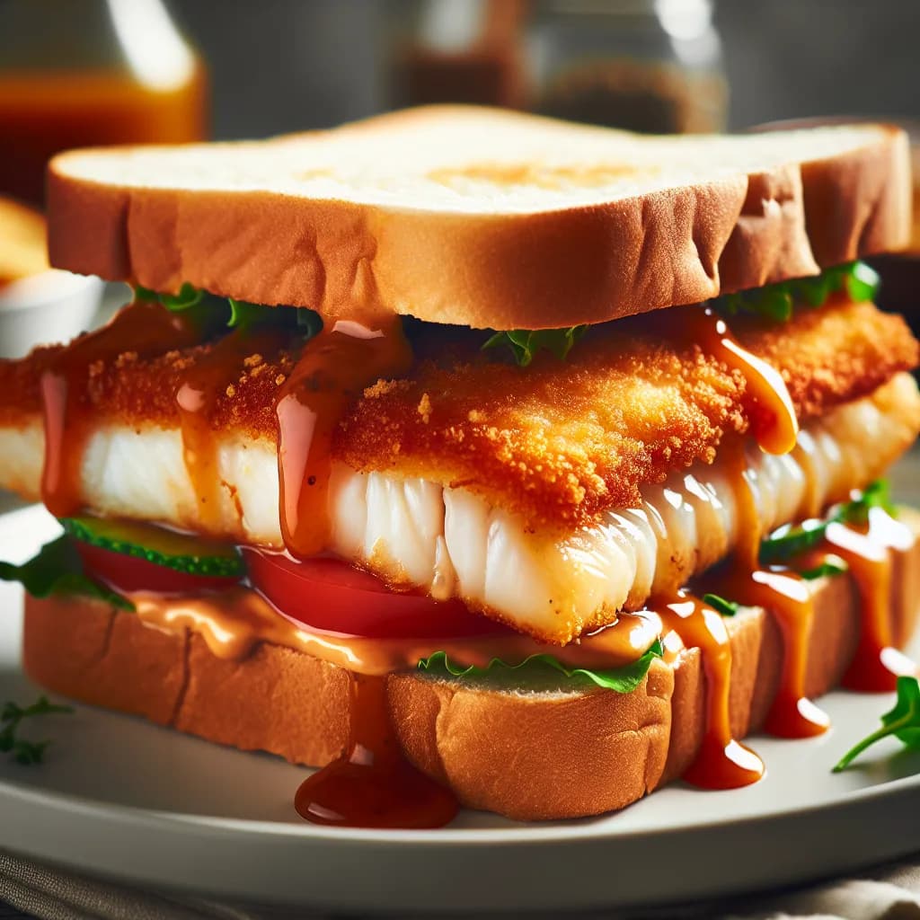 Hausgemachtes Fischfilet-Sandwich mit Sauce