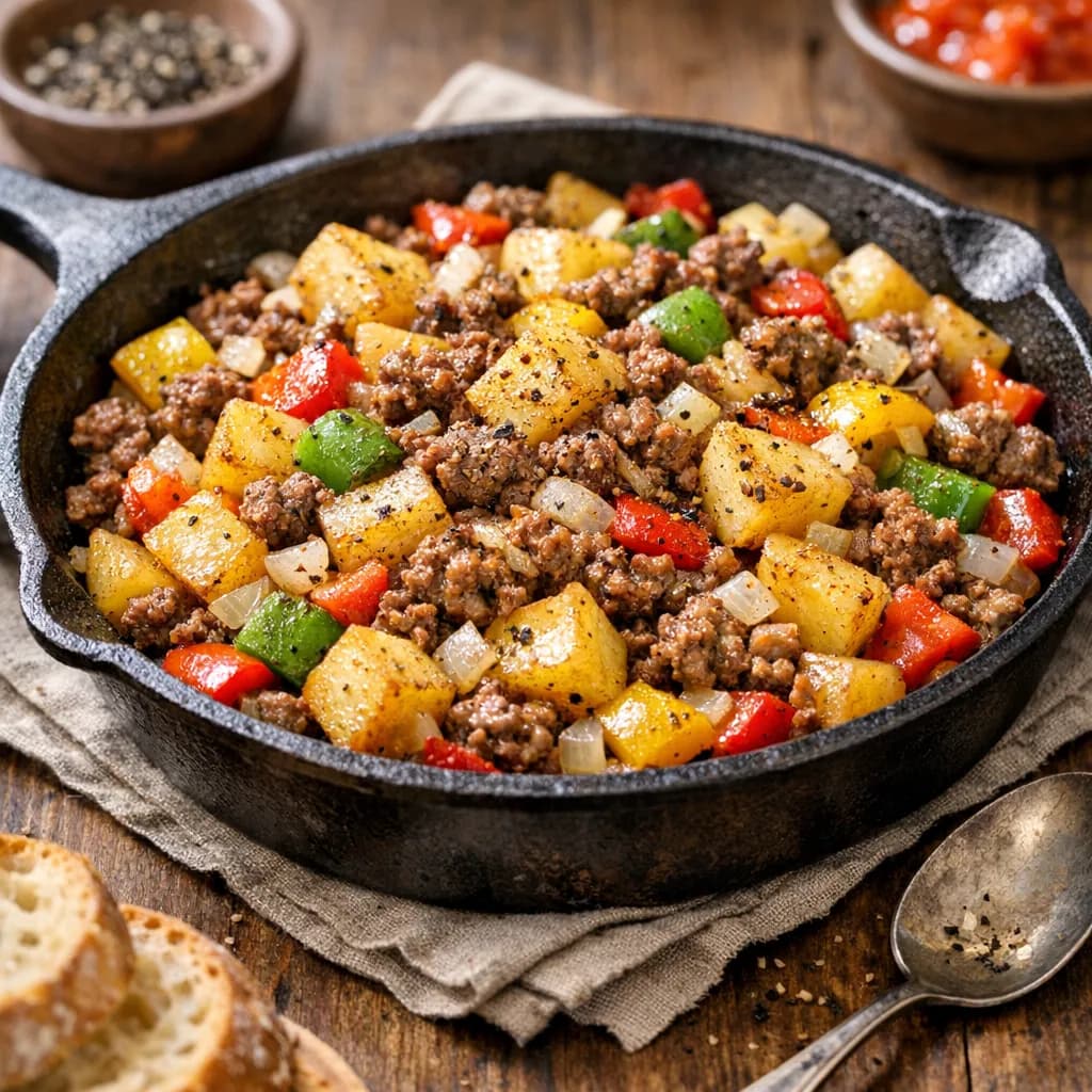 Hearty Potato & Pepper Meat Skillet