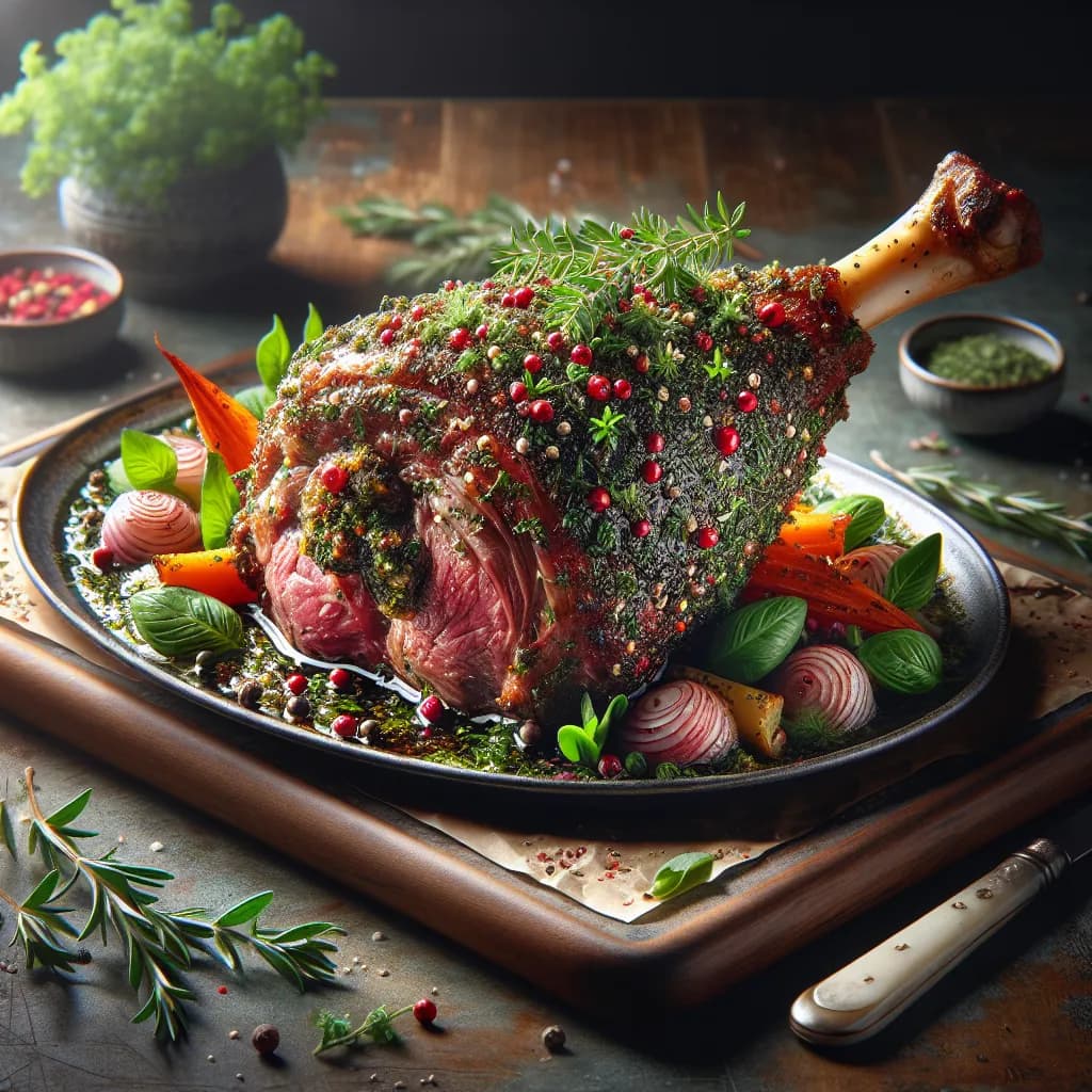 Herb-Crusted Slow Cooked Lamb Leg