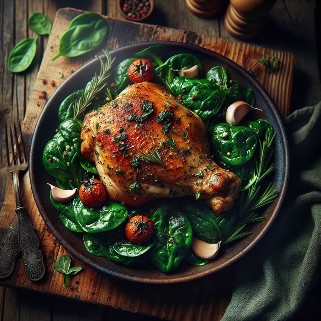 Herb-Roasted Chicken Thighs with Spinach