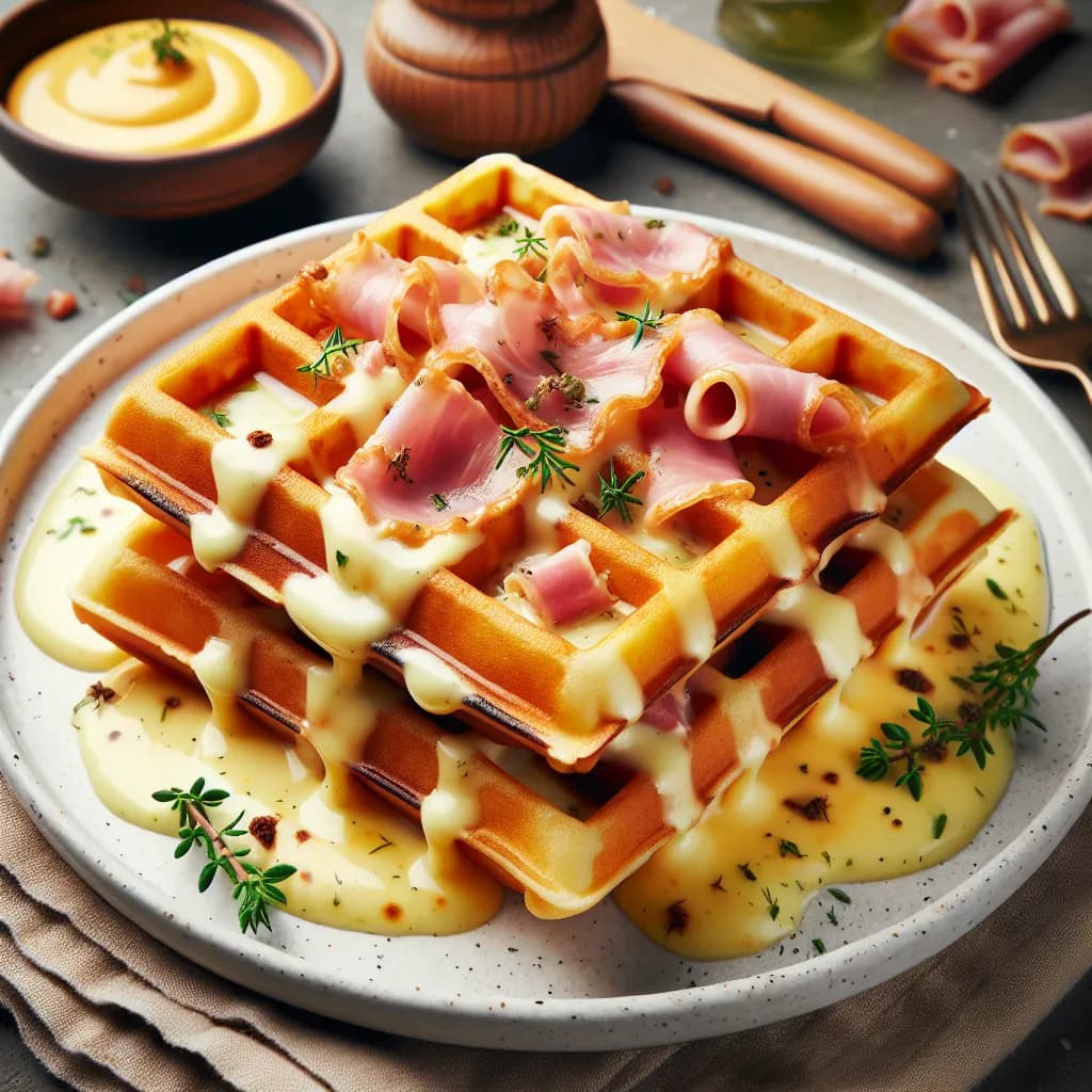 Herzhafte Waffeln mit Käse und Schinken
