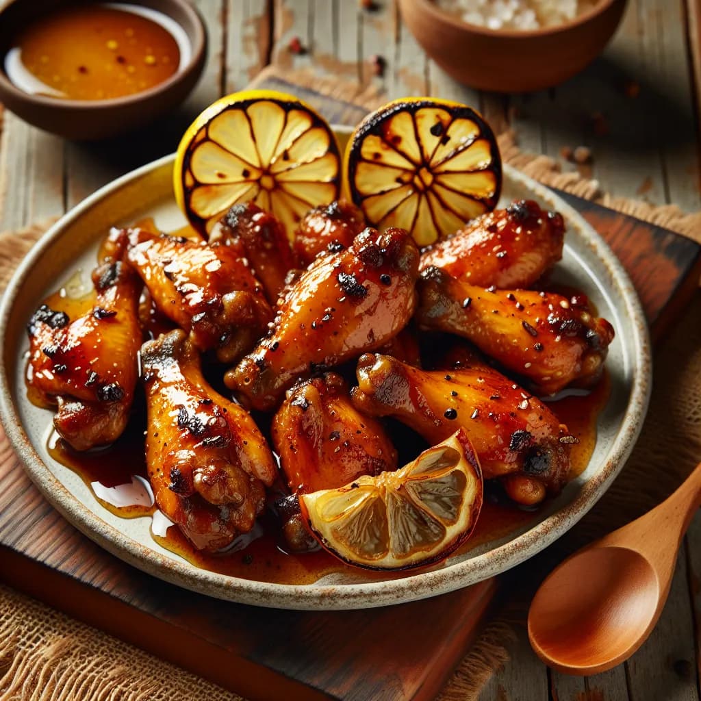 Honey Garlic Chicken Wings with Lemon