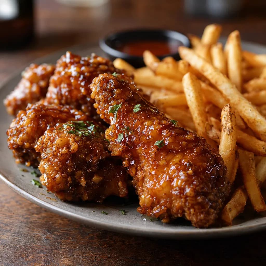 Honey-Glazed Chicken and Fries