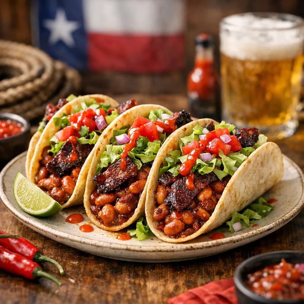 Hot Boston Bean & Spicy Candied Bacon Jerky Tacos