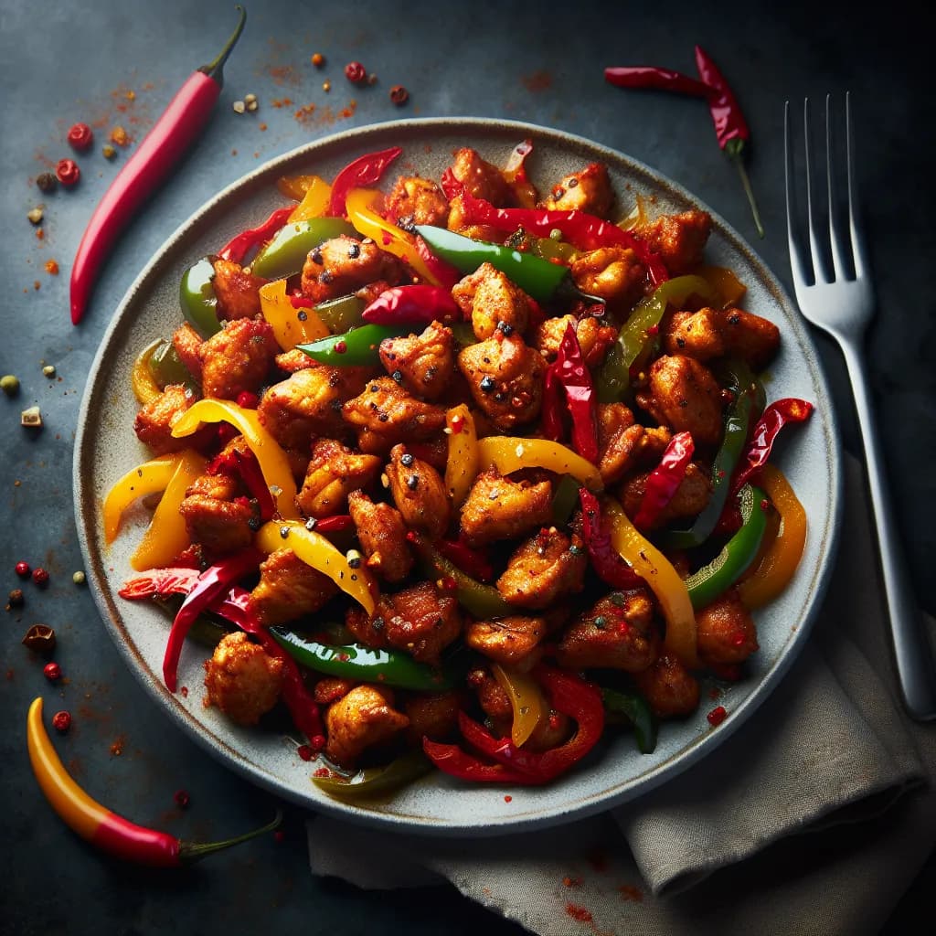 Hot Chicken Dry Fry with Bell Peppers