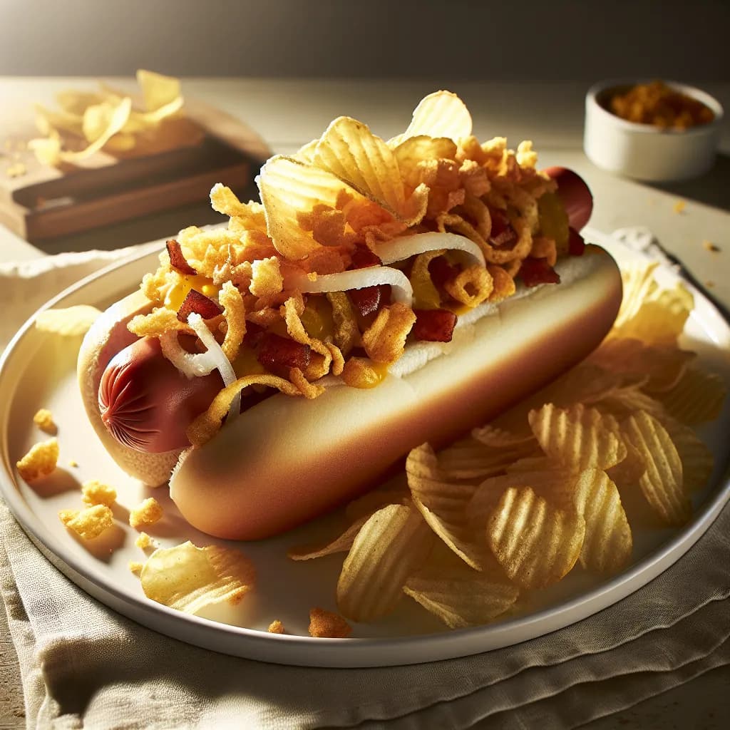 Hot Dog con Cipolla Croccante e Patatine Sbriciolate