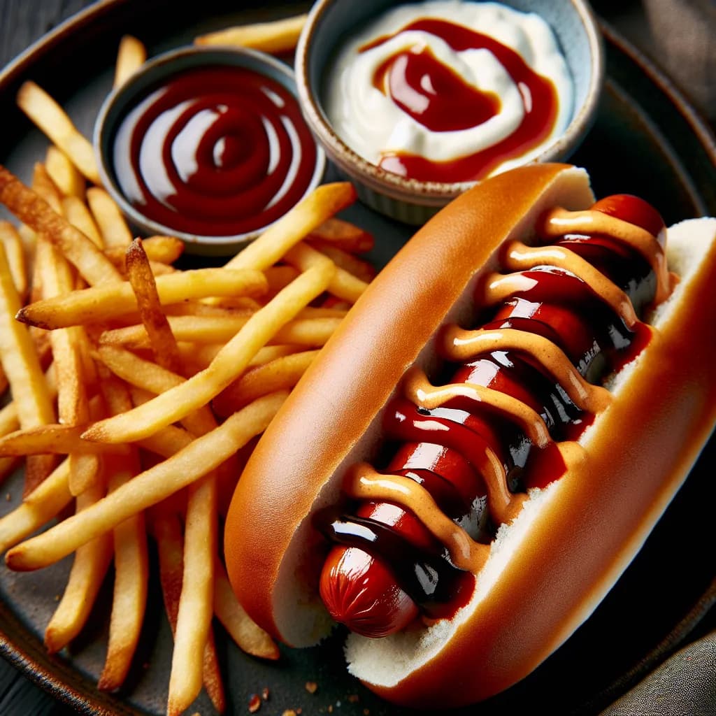 Hot Dog con Patatine alla Salsa BBQ e Salsa Yogurt