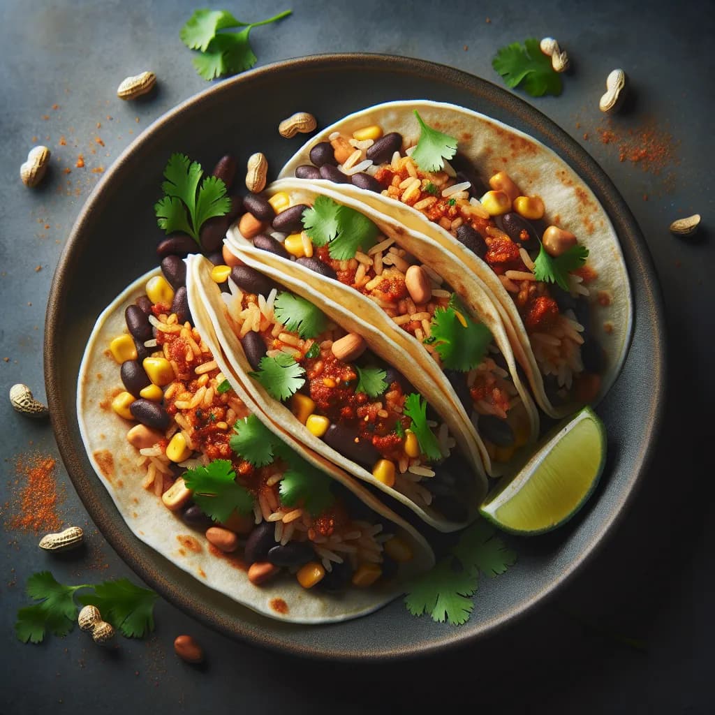 Hot Mexican Peanut and Rice Tacos