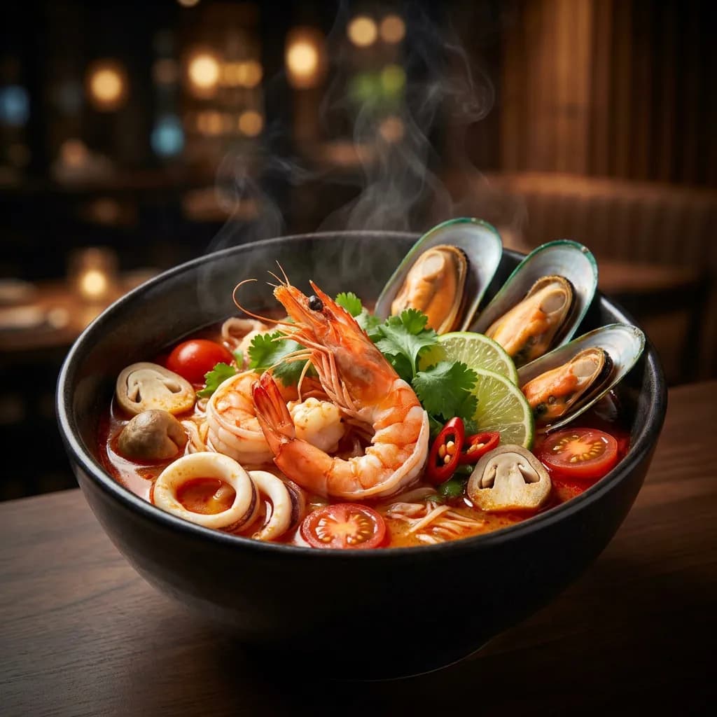 Hot Thai Tom Yum Seafood Rice Noodles