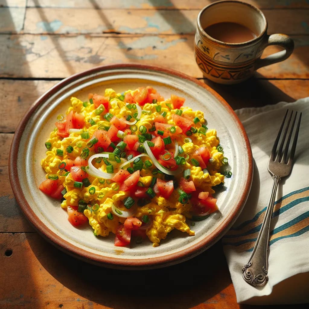Huevos Pericos (Scrambled Eggs with Tomatoes and Scallions)