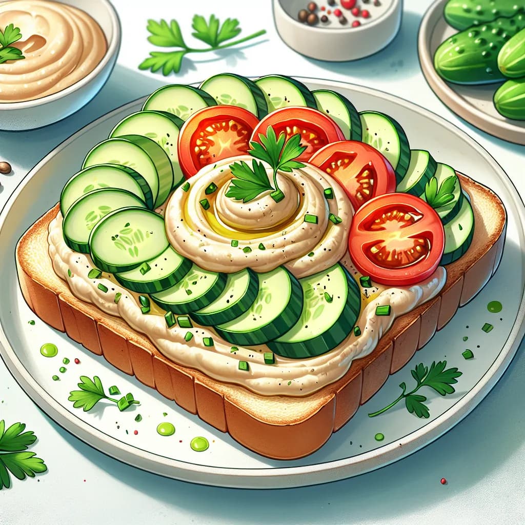 Hummus Toast with Cucumber and Tomato